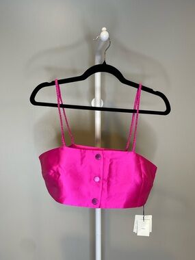 Sandro Hot Pink Satin Button-Front Crop Camisole